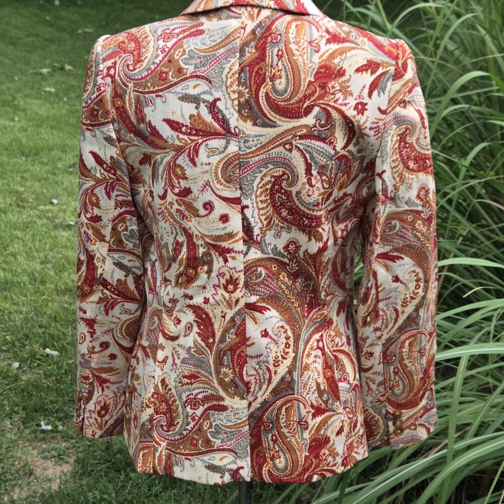 Vintage 90s Linda Allard Ellen Tracy Paisley Wool Blend Blazer Size 2 - Picture 8 of 10
